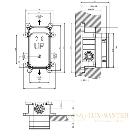 встраиваемая часть gessi emporio via manzoni 38473.031, смесителя на 2 выхода, хром