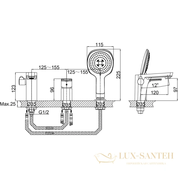 смеситель d&k berlin.technische da1434915 на борт ванны, хром/черный матовый