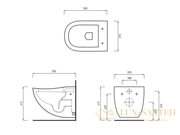унитаз подвесной, cielo, fluid, flvs, 370*530*370h мм, с комплектом креплений, белый глянцевый