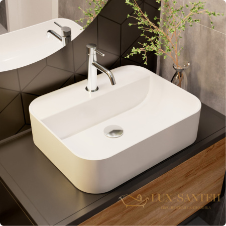 раковина накладная aquame aqm5001, 505*400 мм, 1 отверстие под смеситель, белый глянцевый