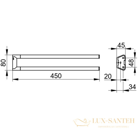 полотенцедержатель двойной 450 мм, keuco reva 12818370000, черный матовый
