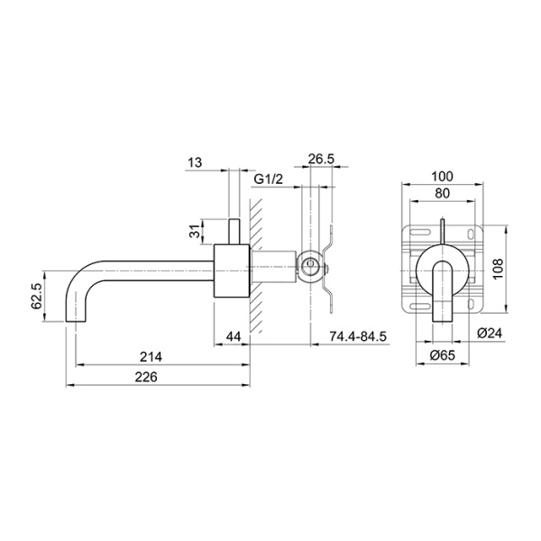 смеситель для раковины, fantini af/21, 27 93 a513b, встраиваемый, на 1 отв, без донного клапана, излив 214мм (наружняя часть), матовая натуральн