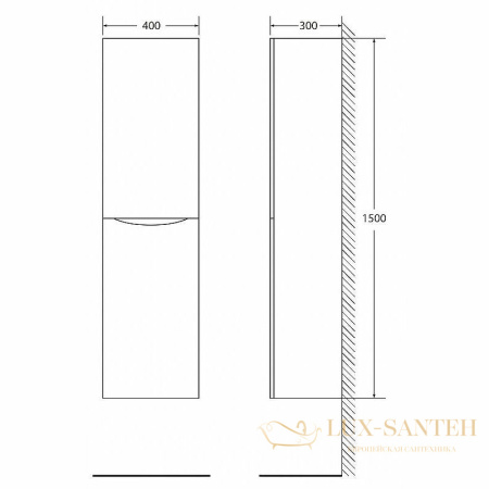 шкаф пенал belbagno fly-marino fly-marino-1500-2a-sc-bo-p-r 40 см r подвесной, bianco opaco