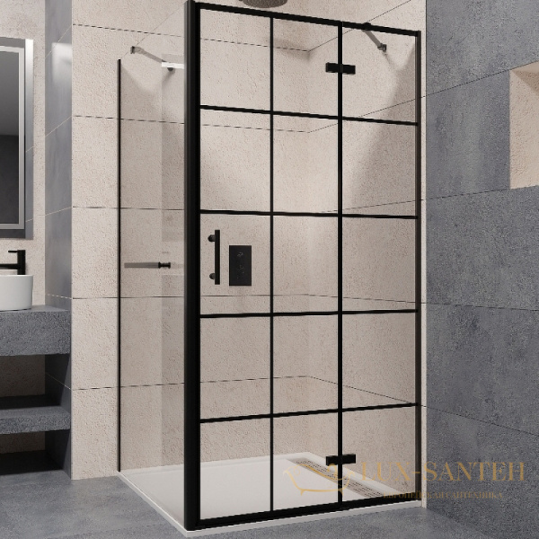 душевой уголок rgw passage 410877108-084r pa-77-1b r 100x80, профиль черный, стекло прозрачное