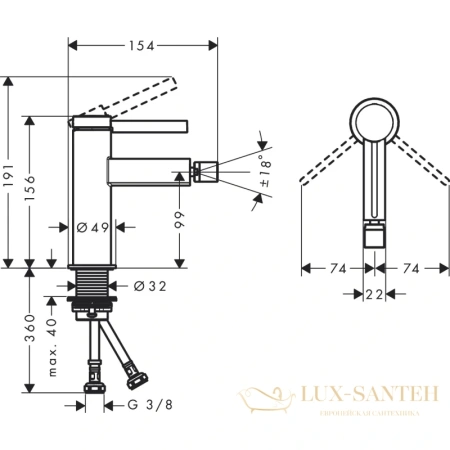смеситель для биде hansgrohe finoris 76200000 хром со сливным клапаном push-open