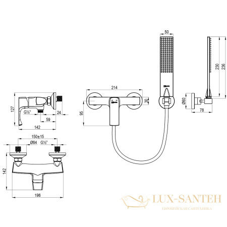 смеситель для душа lemark ursus lm7203bg, с душевым набором, золото шлифованное