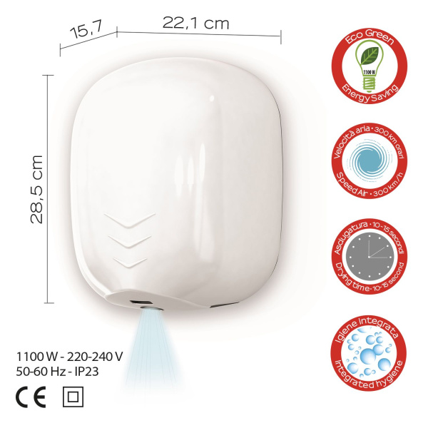 электрическая сушилка для рук с фотоэлементом gedy bora 2454(02), белый
