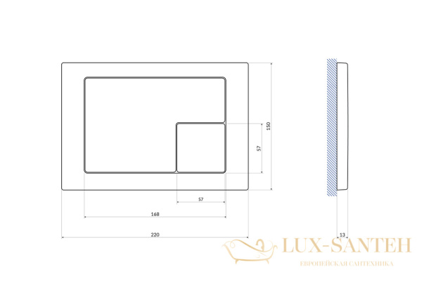 кнопка cersanit corner пластик хром матовый, 64107, хром