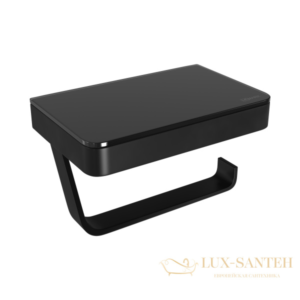 держатель для туалетной бумаги lemark glass line 9722030 с полкой, черный матовый/черное стекло