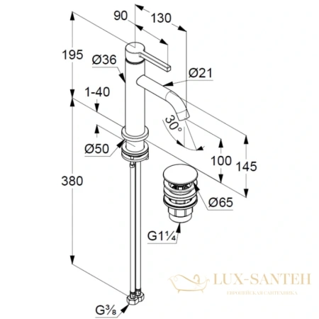 смеситель для раковины kludi nova fonte pura 202880515 с донным клапаном, хром