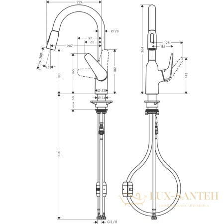 кухонный смеситель hansgrohe focus m42 71801000 с вытяжным душем 2jet