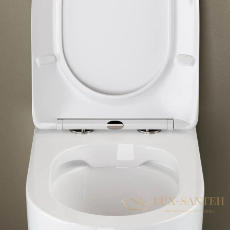 приставной безободковый унитаз ceramica nova mia cn1810 с сиденьем микролифт, белый