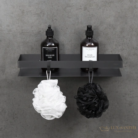 полка для душа lemark shelf line 9776054, 400 мм с крючками, графит