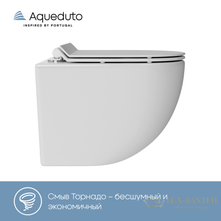 унитаз подвесной aqueduto ovo, ovot0110, 480*360 безободковый, tornado, сиденье с микролифтом, белый глянцевый
