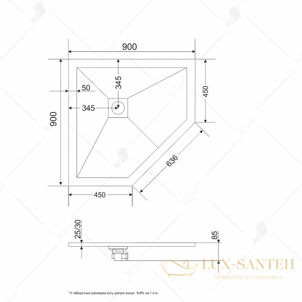 душевой поддон rgw stone tray 16155099-11 из искусственного камня st/t-tr 90x90, терракот