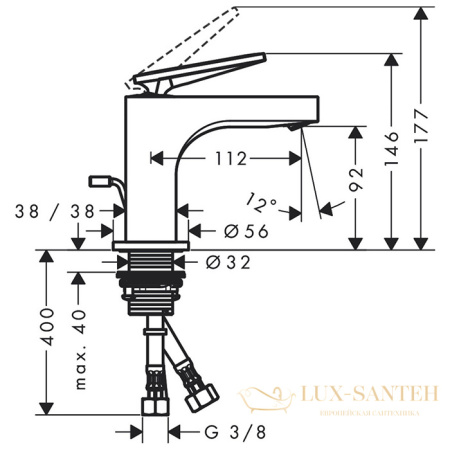 смеситель для раковины 90, axor citterio 39001000, с текстурой, с донным клапаном, хром