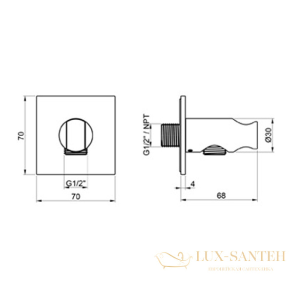 держатель ручного душа с подключением для шланга almar 316 collection, e095034.316, нержавеющая сталь брашированная