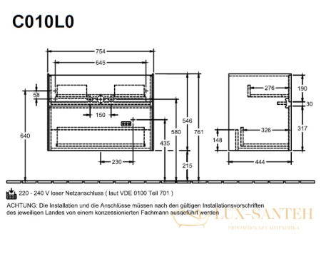 тумба под раковину villeroy & boch collaro c010l0pd 800х470 мм, черный