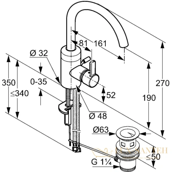 смеситель для раковины kludi zenta 382550575 с донным клапаном, хром