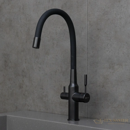 смеситель для кухни lemark expert lm5083bl-black, с гибким изливом и подключением к фильтру с питьевой водой, черный матовый