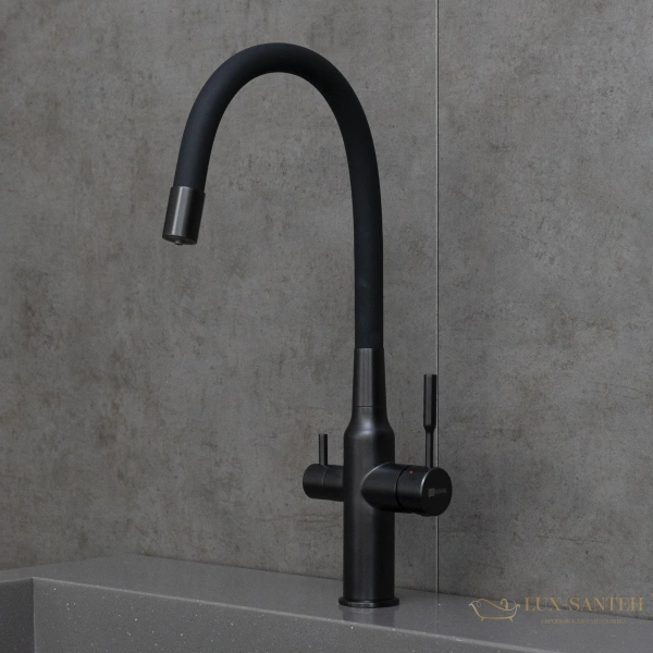 смеситель для кухни lemark expert lm5083bl-black, с гибким изливом и подключением к фильтру с питьевой водой, черный матовый