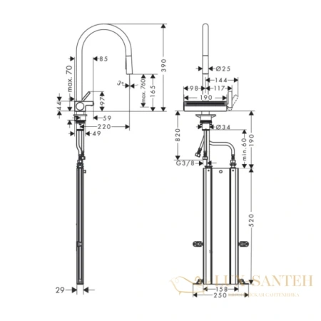 смеситель для кухни hansgrohe aquno select m81 73831800 сталь