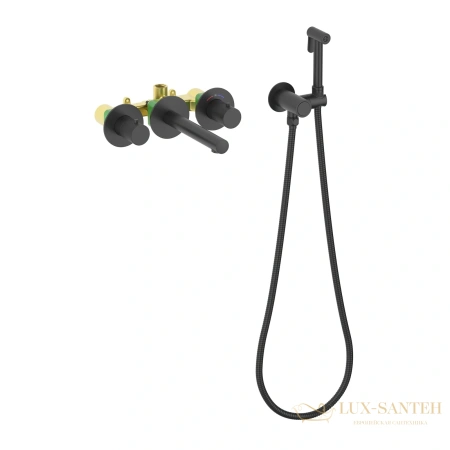 смеситель встраиваемый термостатический для раковины timo saona 2383/03sm, с гигиеническим душем, черный матовый