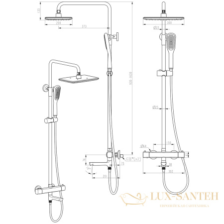 душевая система термостатическая для ванны lemark ursus lm7272bl, черный матовый