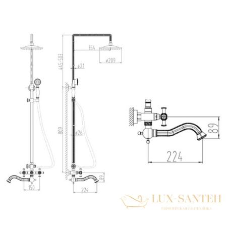 душевая система zorg antic a 7002ds-sl, серебро