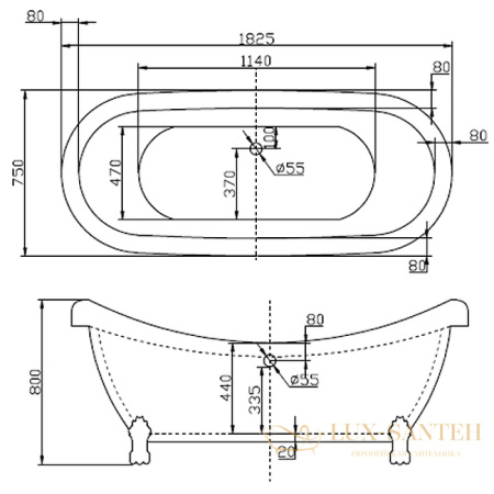 акриловая ванна belbagno bb05 183x75 без гидромассажа, белый