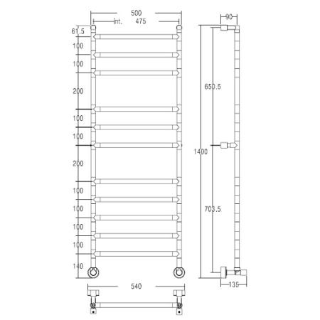 полотенцесушитель водяной margaroli sereno 484-11, 4844711crn 47.5 x 140.5 см, хром