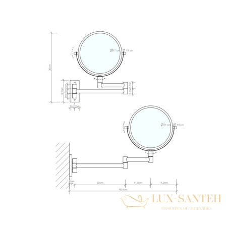 косметическое зеркало 190 мм, подвесное, decor walther spt 33, 0110900, увеличение x5, хром