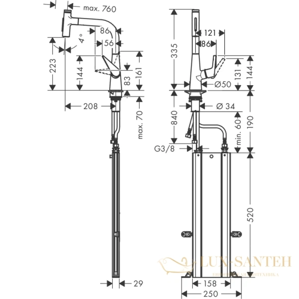 смеситель для кухни hansgrohe talis select m51 73868800 сталь