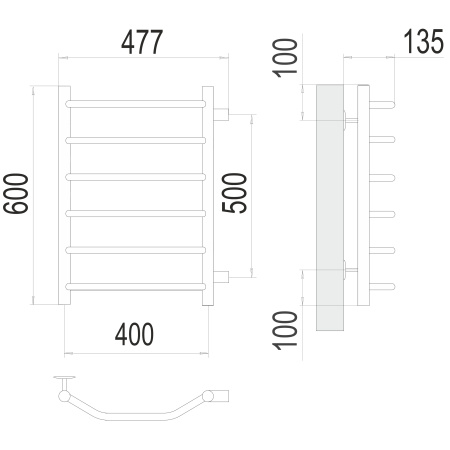 полотенцесушитель водяной terminus виктория 4670078530059 п6 400х600 с боковым подключением 500