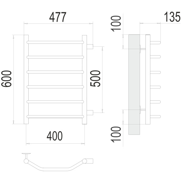 полотенцесушитель водяной terminus виктория 4670078530059 п6 400х600 с боковым подключением 500