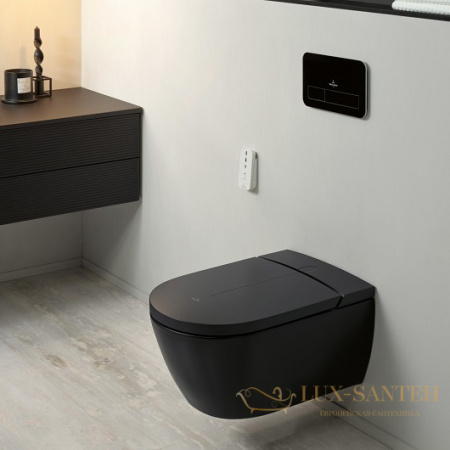 унитаз подвесной с крышкой биде villeroy&boch viclean v0e100r7, 385х595х360h, ceramicplus, pure black