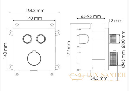 душевая система встраиваемая для ванны 300 мм wasserkraft dinkel a5858.090.118.271.010.137.091 thermo, хром