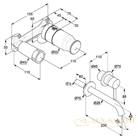 смеситель для раковины встраиваемый kludi bozz set 382455376s, со встроенной частью, белый матовый