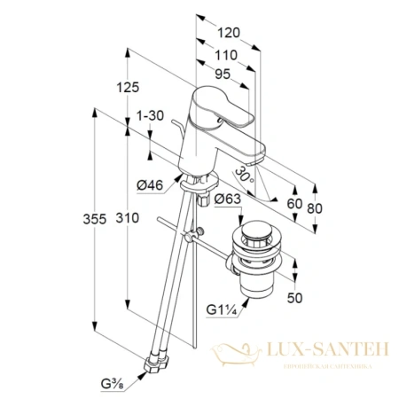 смеситель для раковины kludi pure&easy 373850565 с донным клапаном, хром