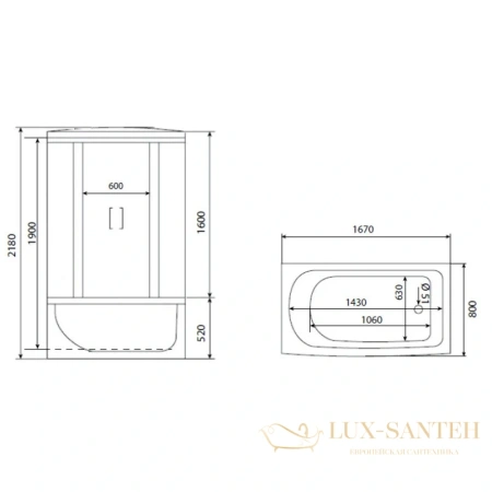 душевая кабина timo eco te-0770 168x80x218 см, стекло матовое