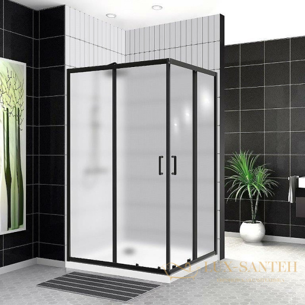 душевой уголок belbagno uno uno-195-ah-2-120/90-p-nero 120х90 см профиль черный матовый, стекло рифленое