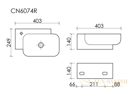 раковина ceramica nova element cn6074r 40,3x24,9 см, правосторонняя, белый