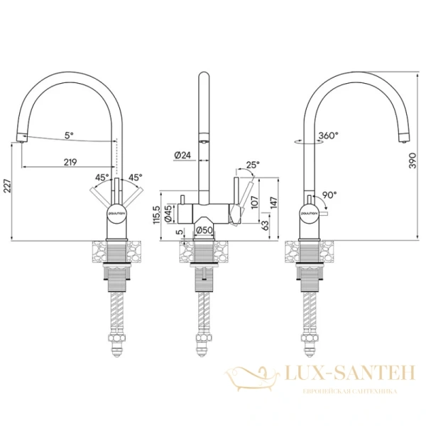 смеситель paulmark heller he213218-gm для кухни с подключением к фильтру, вороненая сталь