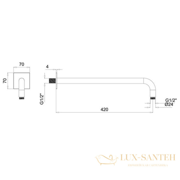 держатель верхнего душа 420 мм, almar shower arms e021116.gm, настенный, оружейная сталь матовый pvd