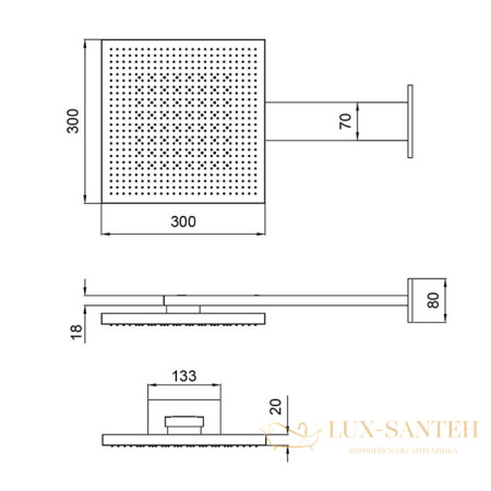 верхний душ 300х300 мм almar velvet e044277.gm, 2 режима, оружейная сталь брашированная pvd