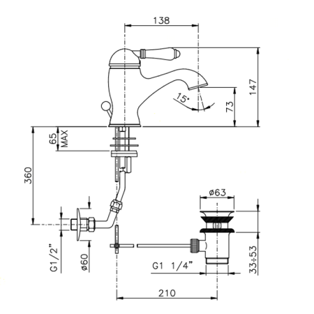смеситель для раковины, nicolazzi cristallo, 3402cr33, однорычажный, с донным клапаном, хром