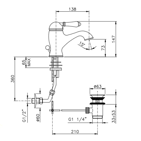 смеситель для раковины, nicolazzi cristallo, 3402cr33, однорычажный, с донным клапаном, хром
