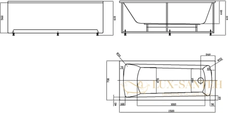 акриловая ванна aquatek либра new 150х70 lib150n-0000009 с фронтальным экраном (слив справа)