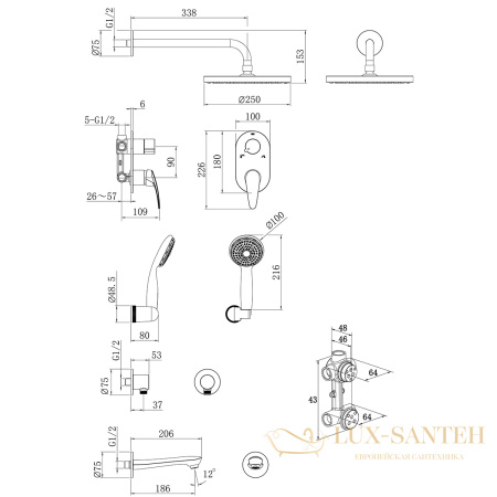 душевая система встраиваемая для ванны lemark linara lm0422c, хром