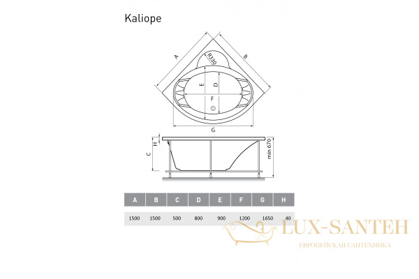 ванна акриловая vayer kaliope 150x150